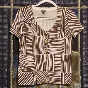 Ann Taylor brown and white short sleeved sweater